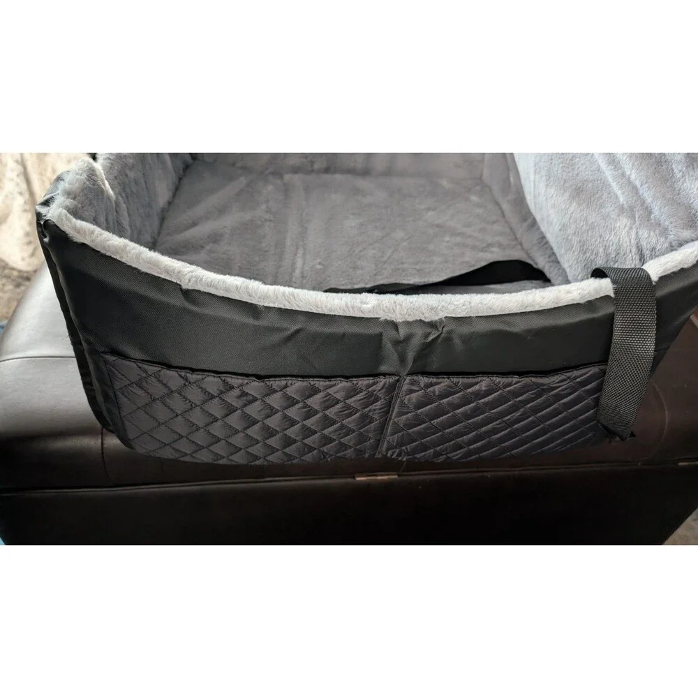 dog car seat, fits small -medium dog, black, plush material, water resistant